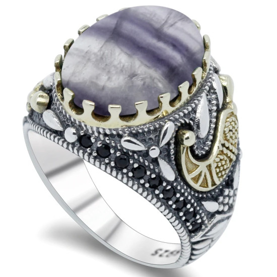 Nuevo Anillo de fluorita de Plata de Ley 925, joyería hecha a mano de Türkiye, conjunto de joyería, anillo de pareja para mujer - malaquita tienda 36