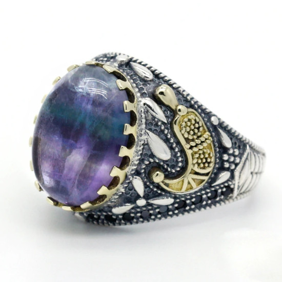Nuevo Anillo de fluorita de Plata de Ley 925, joyería hecha a mano de Türkiye, conjunto de joyería, anillo de pareja para mujer - malaquita tienda 36
