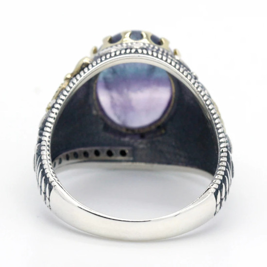 Nuevo Anillo de fluorita de Plata de Ley 925, joyería hecha a mano de Türkiye, conjunto de joyería, anillo de pareja para mujer - malaquita tienda 36