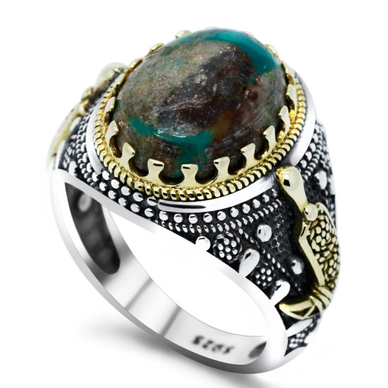 Anillo turquesa Vintage de plata s925 para hombre, anillo hecho a mano, gema de Türkiye, joyería Punk para fiesta y vacaciones, anillo para hombre - malaquita tienda 36