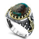 Anillo turquesa Vintage de plata s925 para hombre, anillo hecho a mano, gema de Türkiye, joyería Punk para fiesta y vacaciones, anillo para hombre - malaquita tienda 36