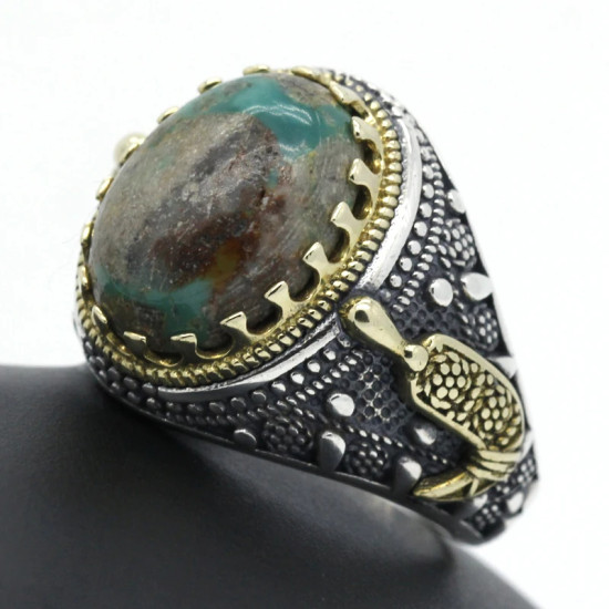 Anillo turquesa Vintage de plata s925 para hombre, anillo hecho a mano, gema de Türkiye, joyería Punk para fiesta y vacaciones, anillo para hombre - malaquita tienda 36