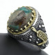 Anillo turquesa Vintage de plata s925 para hombre, anillo hecho a mano, gema de Türkiye, joyería Punk para fiesta y vacaciones, anillo para hombre - malaquita tienda 36