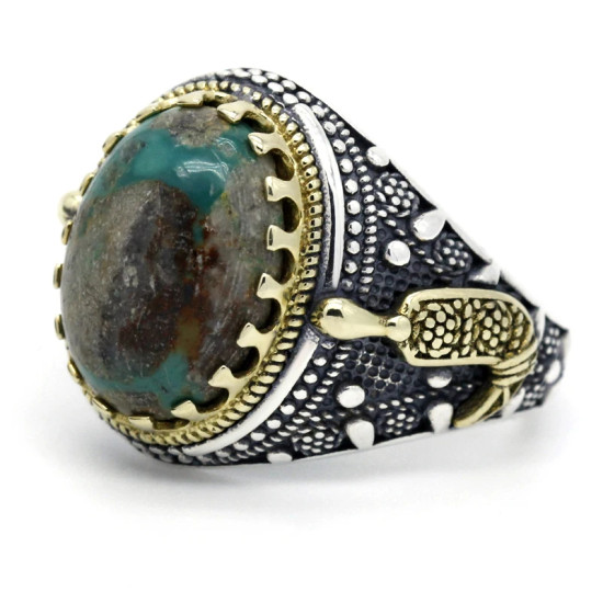 Anillo turquesa Vintage de plata s925 para hombre, anillo hecho a mano, gema de Türkiye, joyería Punk para fiesta y vacaciones, anillo para hombre - malaquita tienda 36