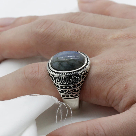 Anillo de plata 925 para hombre con labradorita Natural, joyería de plata, regalos del Día de San Valentín, anillos de compromiso para hombre y mujer, regalos - malaquita tienda 36