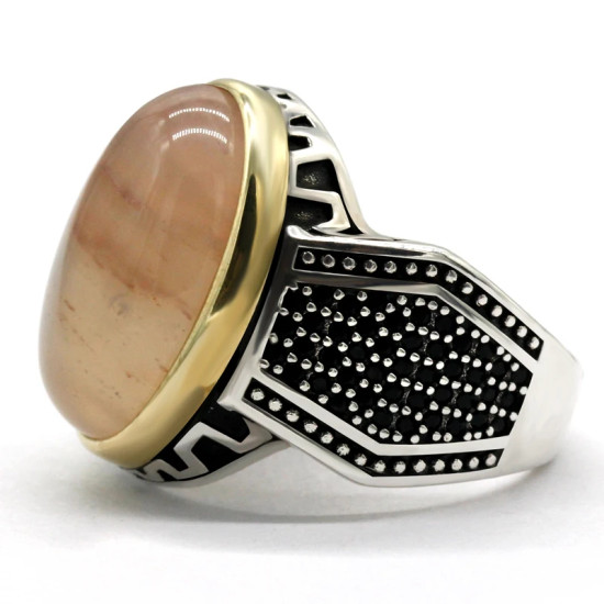 Anillo hecho a mano de plata de ley S925 para hombre, piedra de cuarzo Natural, anillo de pareja Türkiye, anillo Vintage para fiesta y Festival para hombre - malaquita tienda 36