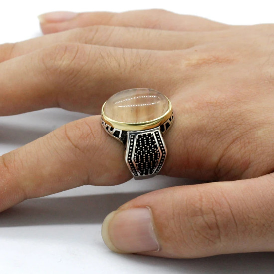 Anillo hecho a mano de plata de ley S925 para hombre, piedra de cuarzo Natural, anillo de pareja Türkiye, anillo Vintage para fiesta y Festival para hombre - malaquita tienda 36