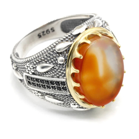 Nuevo Anillo de Plata de Ley 925 para hombre, anillo de piedra de ágata Natural, joyería turca, anillo de pareja de Rock a la moda para mujer Nuevo Anillo de Plata de Ley 925 para hombre, anillo de piedra de ágata Natural, joyería turca, anillo de pareja de Rock a la moda para mujer