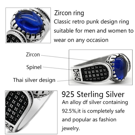 Anillo de plata de ley s925 con circonita de grado A, hecho a mano, moda clásica, Türkiye Punk, joyería exquisita, anillo de compromiso - malaquita tienda 36