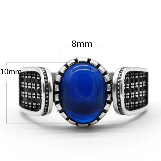 Anillo de plata de ley s925 con circonita de grado A, hecho a mano, moda clásica, Türkiye Punk, joyería exquisita, anillo de compromiso - malaquita tienda 36