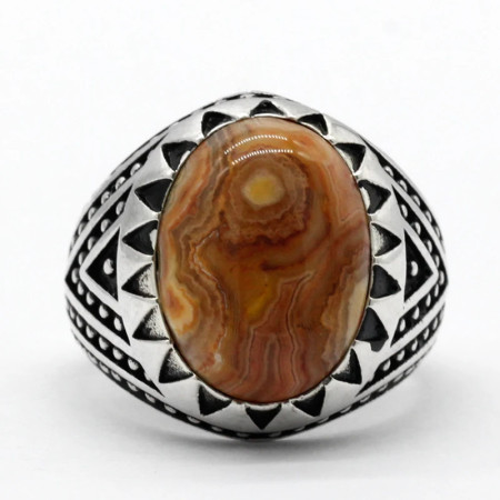 Anillo Vintage para hombre, anillo de plata 925, piedra de ágata loca Natural, tendencia auspiciosa Punk, joyería turca hecha a mano, regalo de boda
