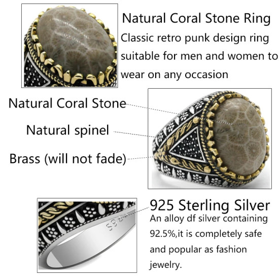 Nuevo Anillo ovalado de plata 925 con piedra de Coral Natural, joyería clásica a la moda, anillo de fiesta de tendencia Punk turco adecuado para/familia/pareja - malaquita tienda 36