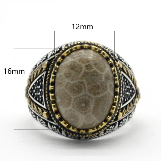 Nuevo Anillo ovalado de plata 925 con piedra de Coral Natural, joyería clásica a la moda, anillo de fiesta de tendencia Punk turco adecuado para/familia/pareja - malaquita tienda 36