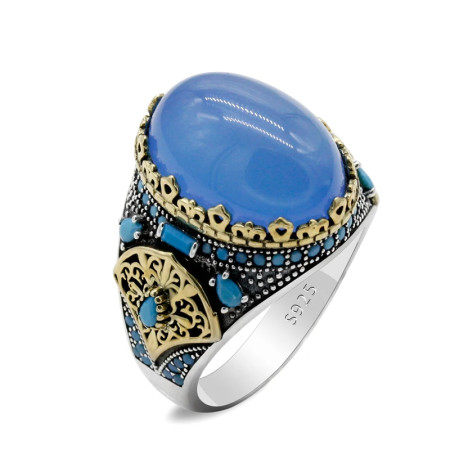 Anillo de plata de ley Türkiye S925 con piedra de ágata Natural para hombre, joyería Punk Vintage hecha a mano, regalo de Festival