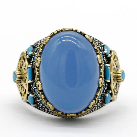 Anillo de plata de ley Türkiye S925 con piedra de ágata Natural para hombre, joyería Punk Vintage hecha a mano, regalo de Festival