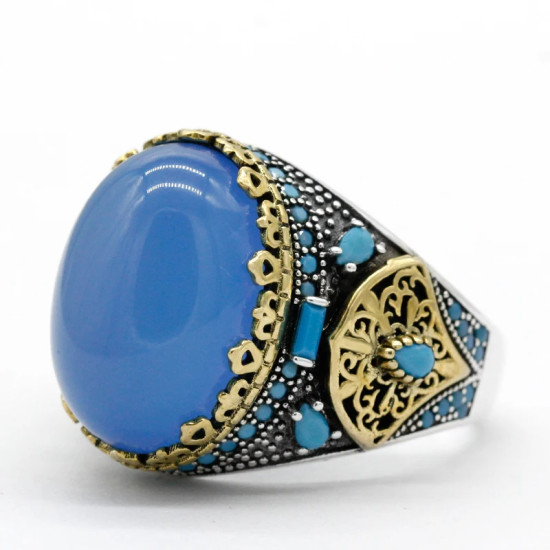 Anillo de plata de ley Türkiye S925 con piedra de ágata Natural para hombre, joyería Punk Vintage hecha a mano, regalo de Festival - malaquita tienda 36