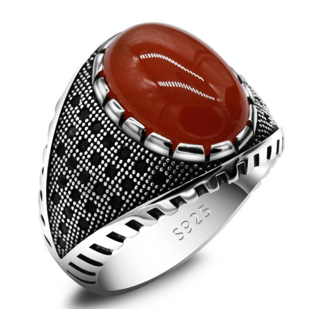 Anillo de plata S925, ágata roja Natural, regalo hecho a mano para hombres, joyería de lujo para fiestas, regalo de cola del Día de San Valentín