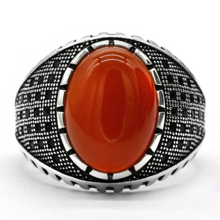 Anillo de plata S925, ágata roja Natural, regalo hecho a mano para hombres, joyería de lujo para fiestas, regalo de cola del Día de San Valentín