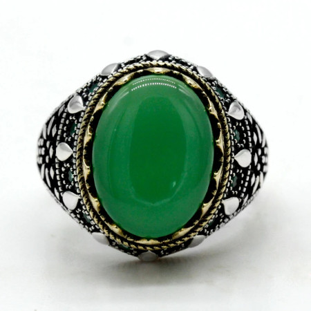 Anillo de plata s925 de ágata verde Natural para hombre, anillo de piedra Natural ovalada tallada Retro pura, conjunto de joyería para hombre, anillo de pareja para mujer