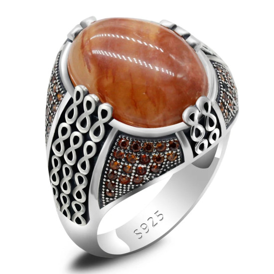 Anillo de Plata de Ley 925 para hombre, anillo Vintage de piedra de cuarzo Natural de estilo árabe de Oriente Medio, anillo de fiesta turco para hombres y mujeres - malaquita tienda 36