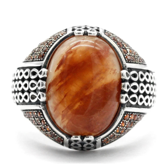 Anillo de Plata de Ley 925 para hombre, anillo Vintage de piedra de cuarzo Natural de estilo árabe de Oriente Medio, anillo de fiesta turco para hombres y mujeres - malaquita tienda 36