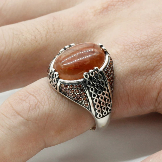 Anillo de Plata de Ley 925 para hombre, anillo Vintage de piedra de cuarzo Natural de estilo árabe de Oriente Medio, anillo de fiesta turco para hombres y mujeres - malaquita tienda 36