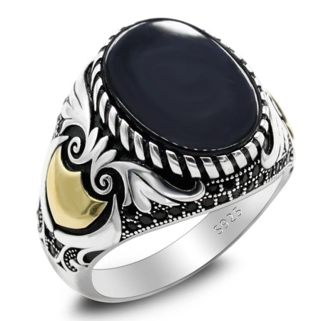 Anillo Türkiye para hombre, Plata de Ley 925, ónix negro, anillo cuadrado de piedra Natural, sello clásico Simple, joyería, regalo para hombres y mujeres