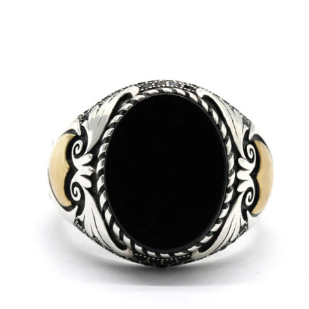 Anillo Türkiye para hombre, Plata de Ley 925, ónix negro, anillo cuadrado de piedra Natural, sello clásico Simple, joyería, regalo para hombres y mujeres