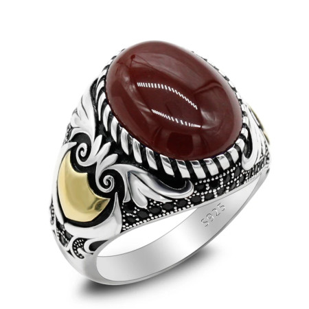 Nuevo anillo de ónix rojo de plata de ley S925 estilo Türkiye para hombre, joyería Punk Vintage de piedra grande, anillo de lujo para mujer, regalo de aniversario Nuevo anillo de ónix rojo de plata de ley S925 estilo Türkiye para hombre, joyería Punk Vintage de piedra grande, anillo de lujo para mujer, regalo de aniversario