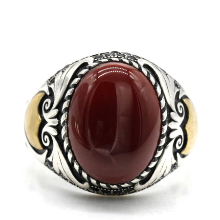 Nuevo anillo de ónix rojo de plata de ley S925 estilo Türkiye para hombre, joyería Punk Vintage de piedra grande, anillo de lujo para mujer, regalo de aniversario Nuevo anillo de ónix rojo de plata de ley S925 estilo Türkiye para hombre, joyería Punk Vintage de piedra grande, anillo de lujo para mujer, regalo de aniversario