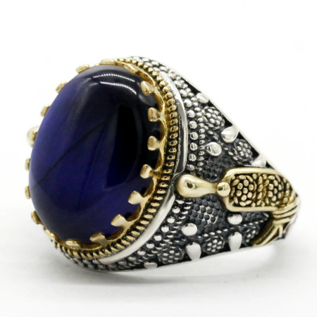 Anillo de plata hecho a mano S925 para hombre, joyería de piedra de ojo de tigre azul retro, joyería para fiesta y vacaciones, anillo para pareja