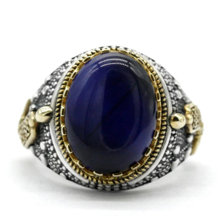 Anillo de plata hecho a mano S925 para hombre, joyería de piedra de ojo de tigre azul retro, joyería para fiesta y vacaciones, anillo para pareja