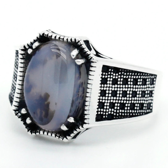 Anillo de plata S925 para hombre con piedra de ágata Natural, anillo de la suerte, joyería Türkiye, conjunto de joyería para pareja, anillo para mujer - malaquita tienda 36
