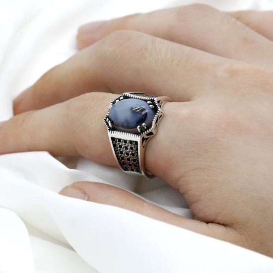 Anillo de plata S925 para hombre con piedra de ágata Natural, anillo de la suerte, joyería Türkiye, conjunto de joyería para pareja, anillo para mujer - malaquita tienda 36