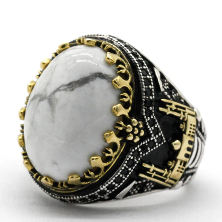 Anillos de plata de ley 925 con turquesa blanca Natural para hombre, moda Punk turca, anillos de boda de compromiso para hombre y mujer, joyería Anillos de plata de ley 925 con turquesa blanca Natural para hombre, moda Punk turca, anillos de boda de compromiso para hombre y mujer, joyería