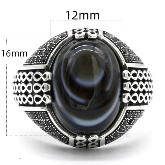 Anillo de Plata de Ley 925 para hombre, anillo de piedra de ágata de ojo Natural, joyería de estilo Punk turco clásico Retro, anillo de plata con piedra - malaquita tienda 36