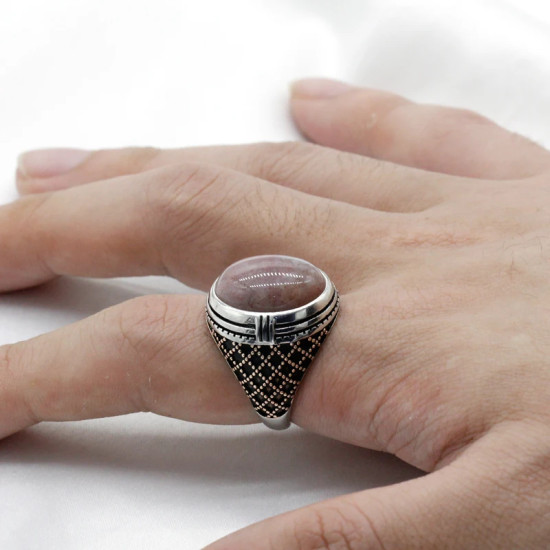 Anillo hecho a mano de plata pura S925 para hombre, regalo de fiesta, día de San Valentín, regalo de joyería natural para el Día del Padre - malaquita tienda 36