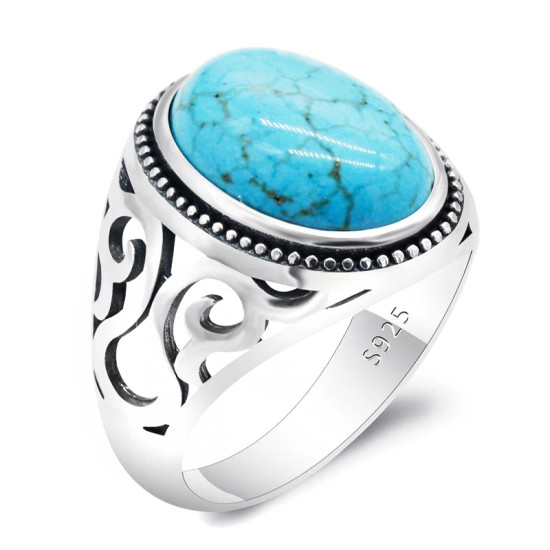 Anillo hecho a mano de plata pura S925 para hombre, fiesta navideña punk turquesa, regalo de vacaciones de lujo para hombre - malaquita tienda 36