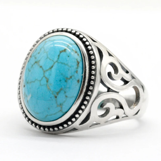 Anillo hecho a mano de plata pura S925 para hombre, fiesta navideña punk turquesa, regalo de vacaciones de lujo para hombre - malaquita tienda 36