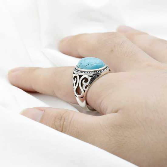 Anillo hecho a mano de plata pura S925 para hombre, fiesta navideña punk turquesa, regalo de vacaciones de lujo para hombre - malaquita tienda 36