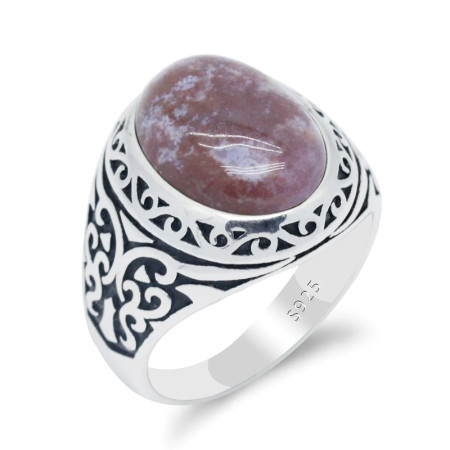 Anillo hecho a mano de plata pura S925, anillo ovalado redondo con piedras preciosas naturales para hombre, regalo, joyería retro de lujo de alta gama