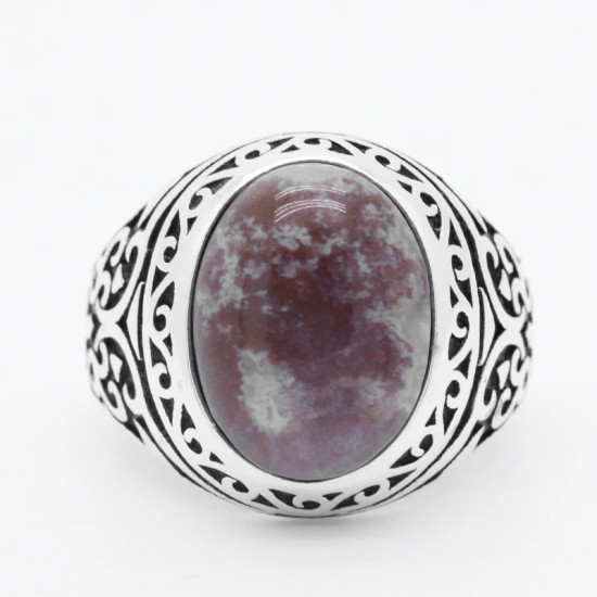 Anillo hecho a mano de plata pura S925, anillo ovalado redondo con piedras preciosas naturales para hombre, regalo, joyería retro de lujo de alta gama - malaquita tienda 36