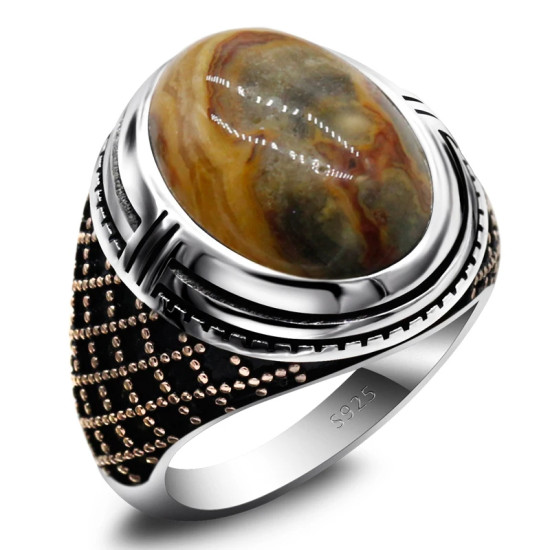 Anillos para hombres, piedra de ónix loco Natural, joyería de estilo Punk turco en plata esterlina, anillos de pareja de oro rosa, ANEL PARA MUJER - malaquita tienda 36