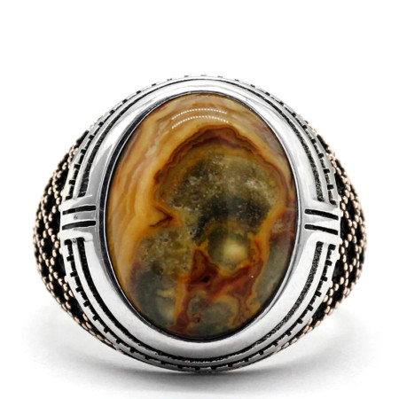 Anillos para hombres, piedra de ónix loco Natural, joyería de estilo Punk turco en plata esterlina, anillos de pareja de oro rosa, ANEL PARA MUJER Anillos para hombres, piedra de ónix loco Natural, joyería de estilo Punk turco en plata esterlina, anillos de pareja de oro rosa, ANEL PARA MUJER