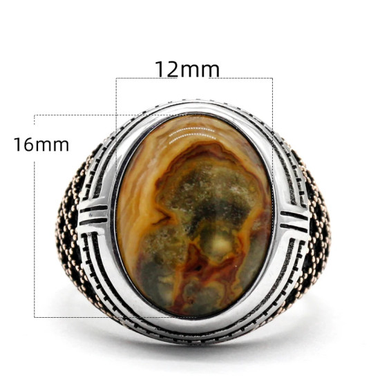Anillos para hombres, piedra de ónix loco Natural, joyería de estilo Punk turco en plata esterlina, anillos de pareja de oro rosa, ANEL PARA MUJER - malaquita tienda 36