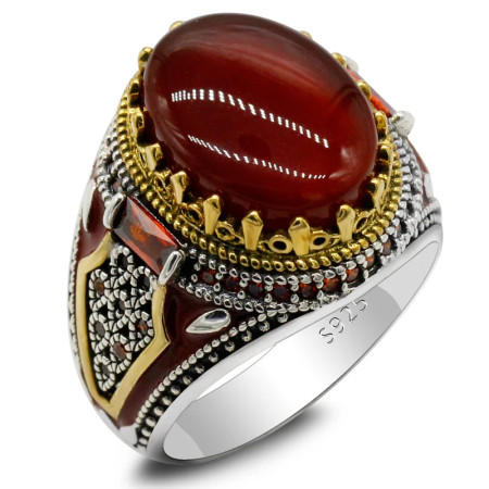 Anillo hecho a mano de plata de ley S925 con piedra de ágata Natural para hombre, joyería de anillo de boda de compromiso de moda Punk Türkiye