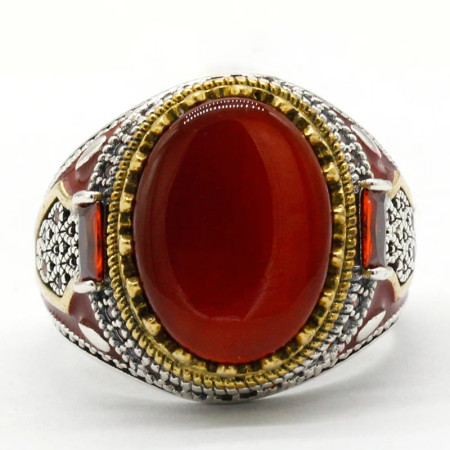 Anillo hecho a mano de plata de ley S925 con piedra de ágata Natural para hombre, joyería de anillo de boda de compromiso de moda Punk Türkiye