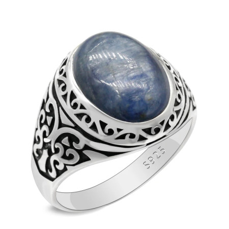 Anillo de plata de ley Türkiye s925 para hombre, gema Natural Punk Türkiye, joyería de zafiro Natural, conjunto de regalo para Festival