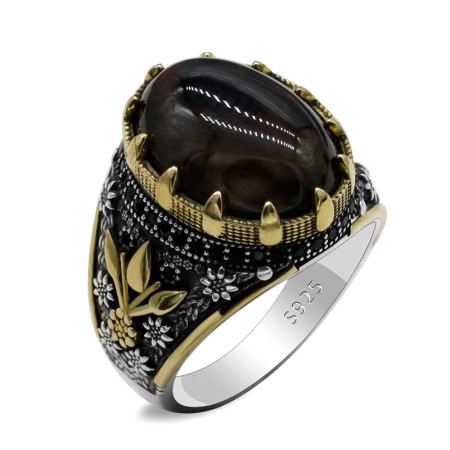 Anillo de ágata Natural para hombre, Plata de Ley 925, piedra ovalada grande, anillo elegante Vintage para hombre, joyería Premium de plata Türkiye Anillo de ágata Natural para hombre, Plata de Ley 925, piedra ovalada grande, anillo elegante Vintage para hombre, joyería Premium de plata Türkiye
