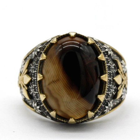 Anillo de ágata Natural para hombre, Plata de Ley 925, piedra ovalada grande, anillo elegante Vintage para hombre, joyería Premium de plata Türkiye Anillo de ágata Natural para hombre, Plata de Ley 925, piedra ovalada grande, anillo elegante Vintage para hombre, joyería Premium de plata Türkiye